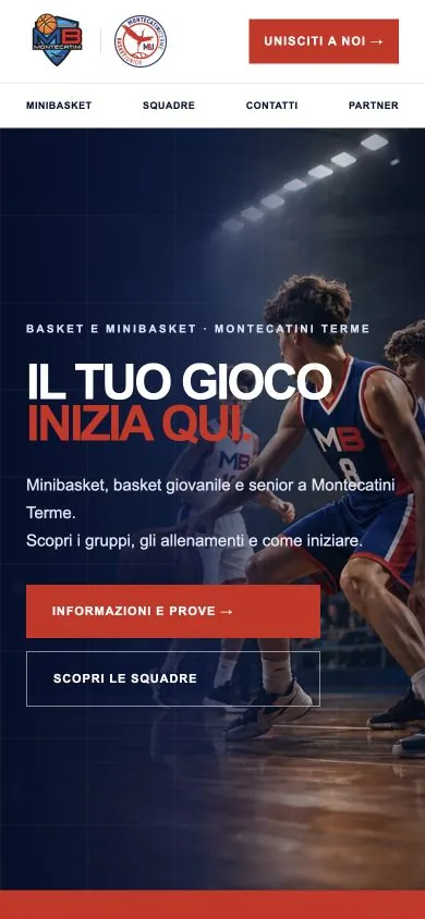 Screenshot reale del Centro Minibasket Montecatini su smartphone
