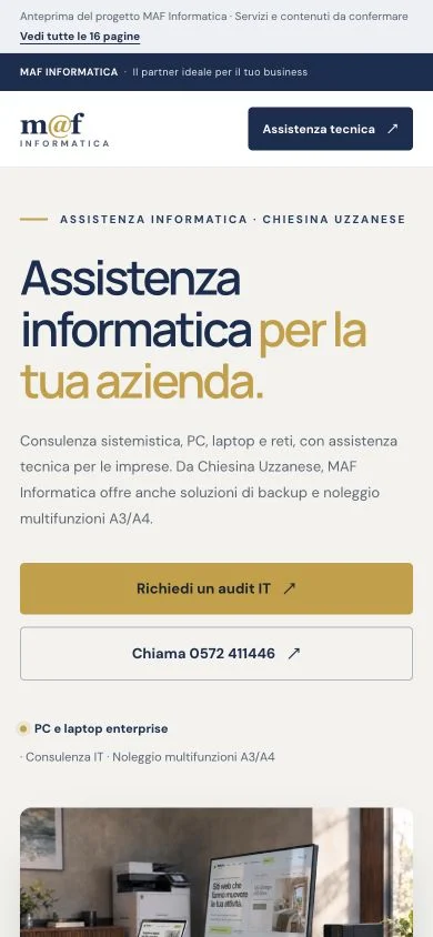 Screenshot reale del sito MAF Informatica in anteprima su smartphone